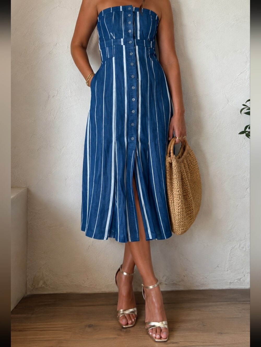 Anama anthropology strapless midi dress